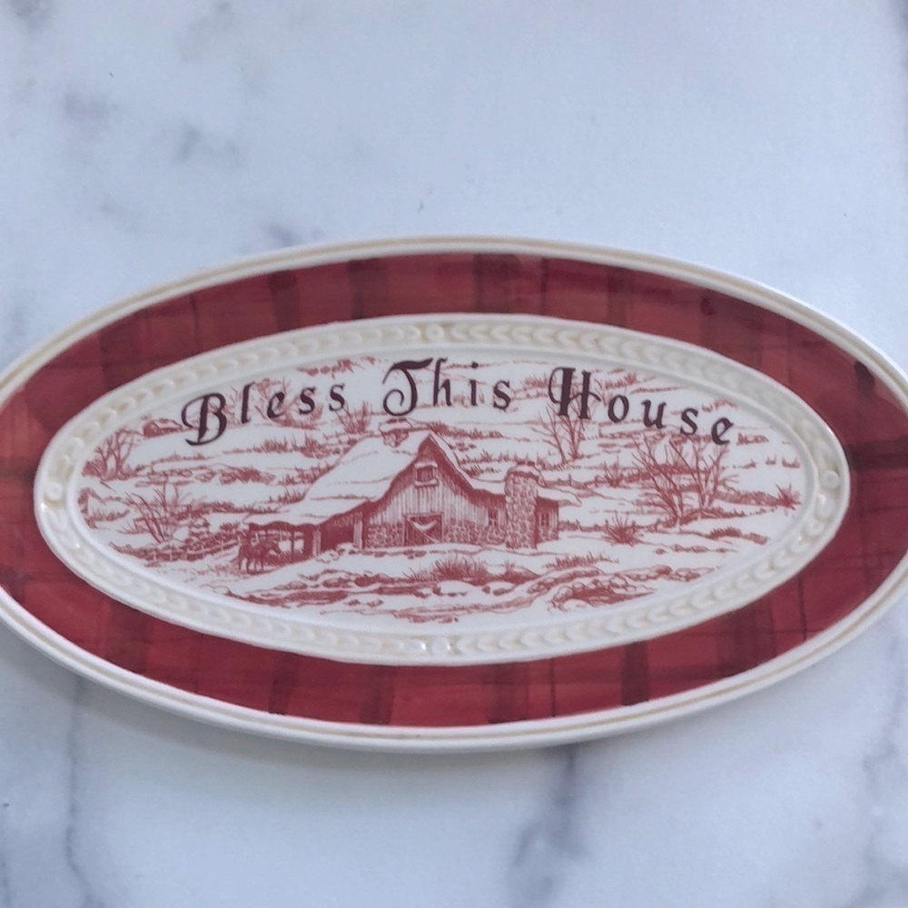 Fitz and Floyd Town Country Bless This House Ceramic Oval Plate